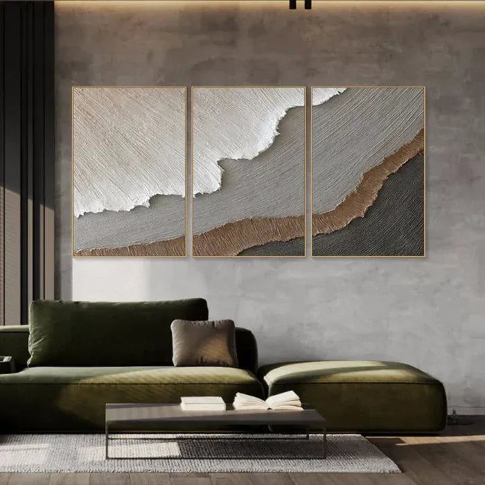 Earth Layers Triptych - Minimalist Textured Abstract Oil Painting Set#AB14102