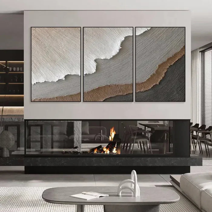 Earth Layers Triptych - Minimalist Textured Abstract Oil Painting Set#AB14102