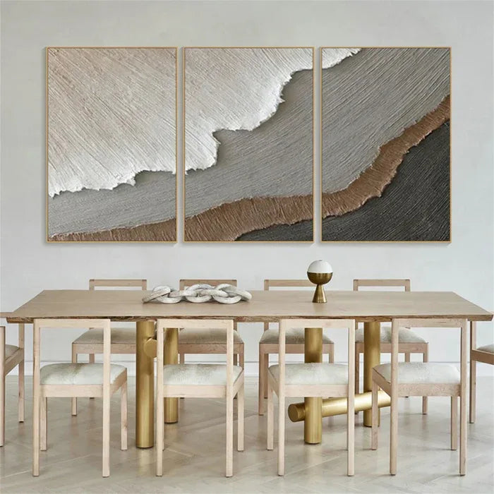 Earth Layers Triptych - Minimalist Textured Abstract Oil Painting Set#AB14102