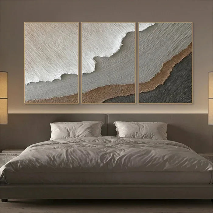 Earth Layers Triptych - Minimalist Textured Abstract Oil Painting Set#AB14102