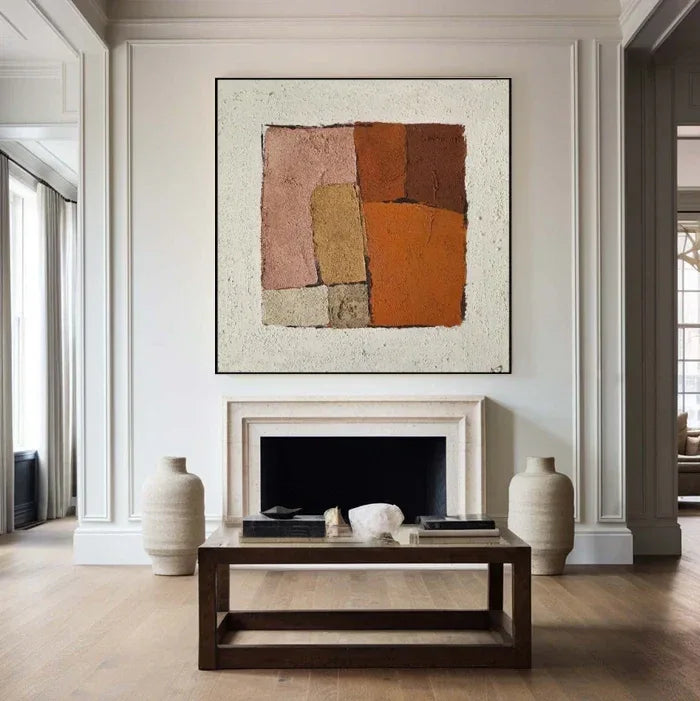 Earthen Harmony – Rustic Abstract Geometric Textured Oil Painting Wall Art#AB14077