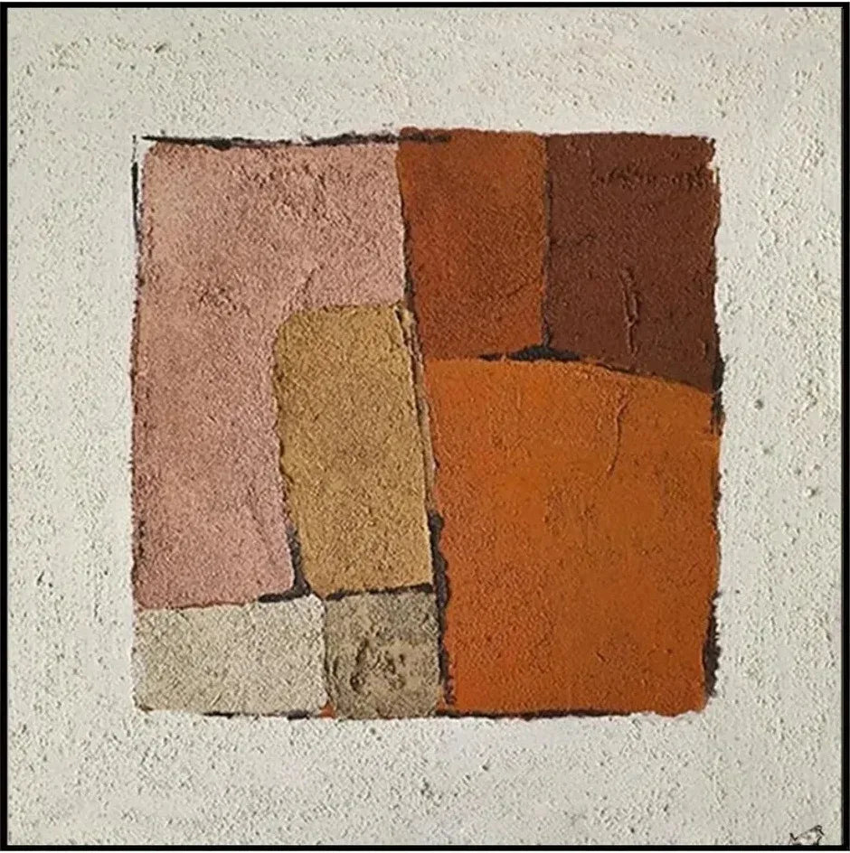 Earthen Harmony – Rustic Abstract Geometric Textured Oil Painting Wall Art#AB14077