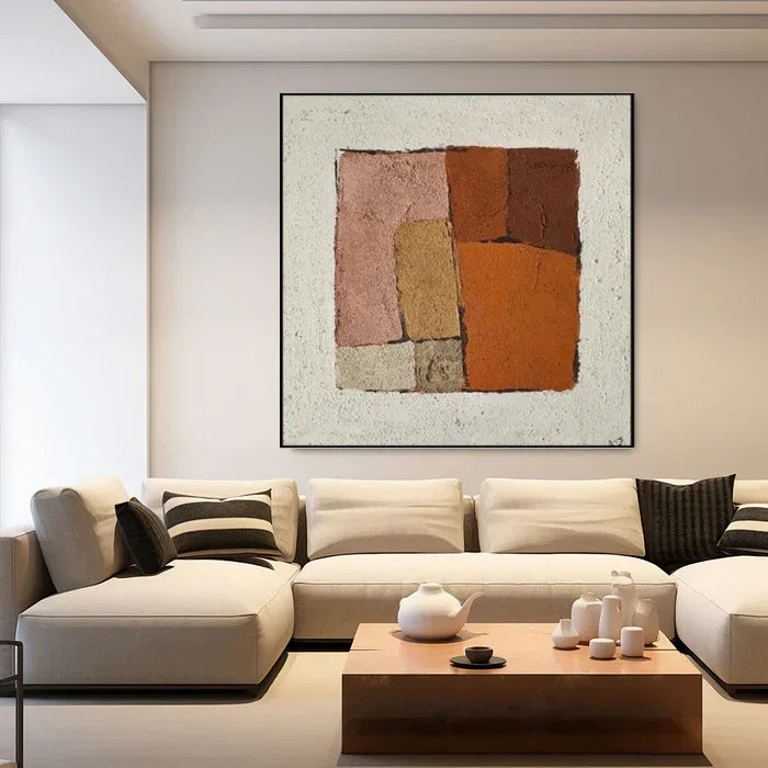 Earthen Harmony – Rustic Abstract Geometric Textured Oil Painting Wall Art#AB14077