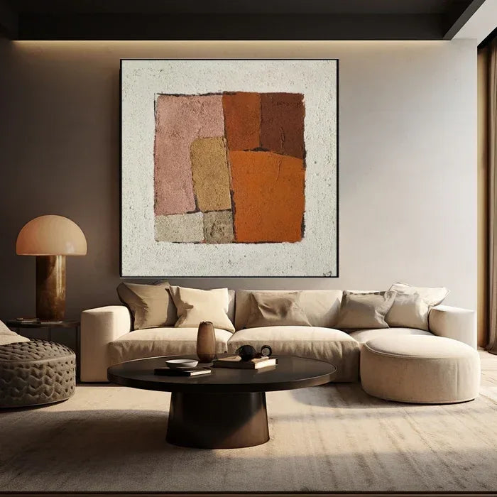 Earthen Harmony – Rustic Abstract Geometric Textured Oil Painting Wall Art#AB14077