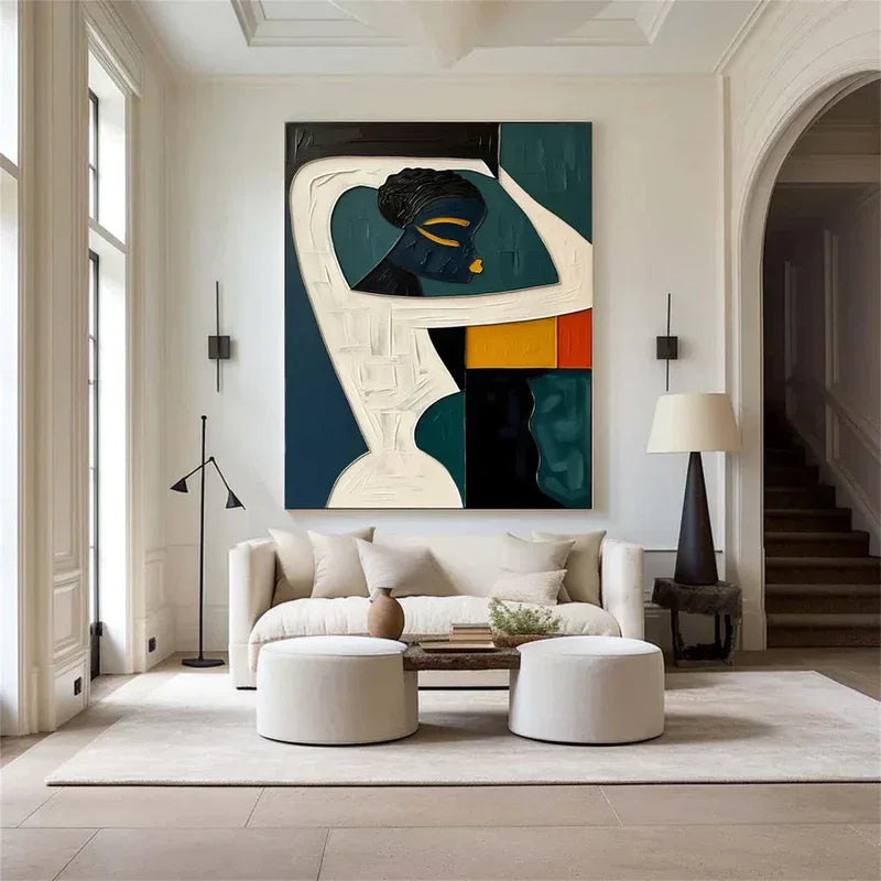 Ebon Harmony-Hand Drawn Thick Painted Abstract three-Dimensional Character Wall Art