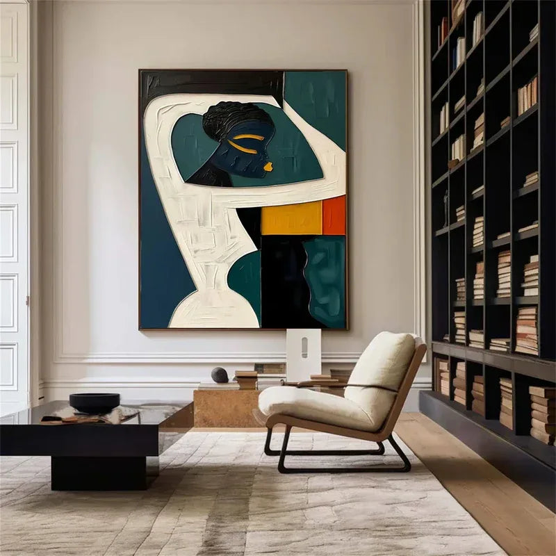 Ebon Harmony-Hand Drawn Thick Painted Abstract three-Dimensional Character Wall Art