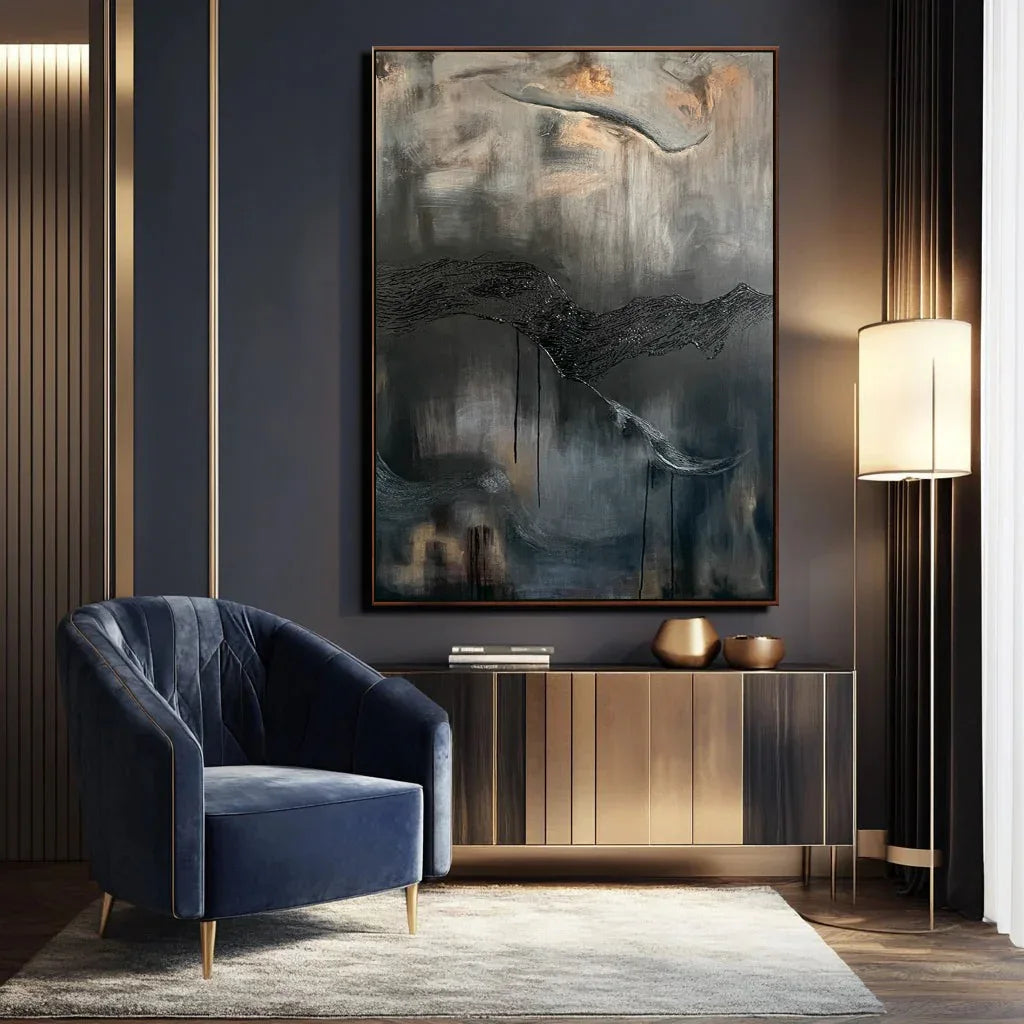 Echoes of Depth-Minimalist Dark Texture Abstract Art Wall Oil Painting