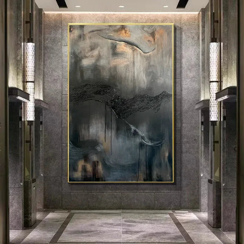 Echoes of Depth-Minimalist Dark Texture Abstract Art Wall Oil Painting