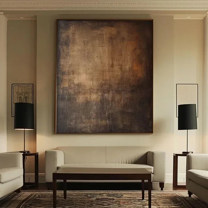 Echoes of Earth - Minimalist Dark Textured Abstract Oil Painting#AB14092