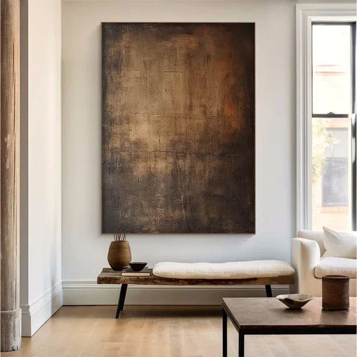 Echoes of Earth - Minimalist Dark Textured Abstract Oil Painting#AB14092