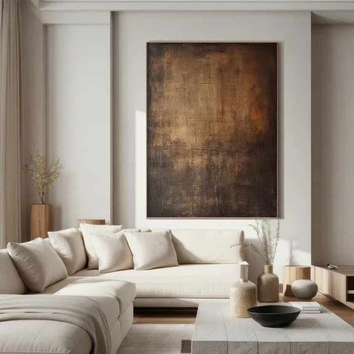 Echoes of Earth - Minimalist Dark Textured Abstract Oil Painting#AB14092