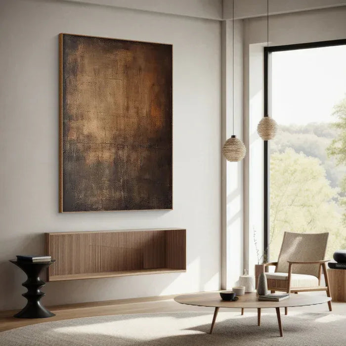 Echoes of Earth - Minimalist Dark Textured Abstract Oil Painting#AB14092