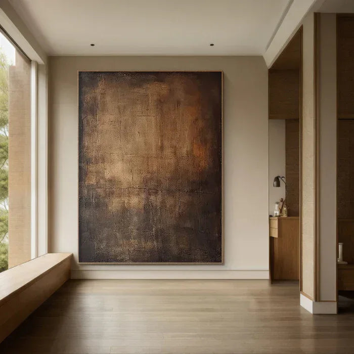 Echoes of Earth - Minimalist Dark Textured Abstract Oil Painting#AB14092