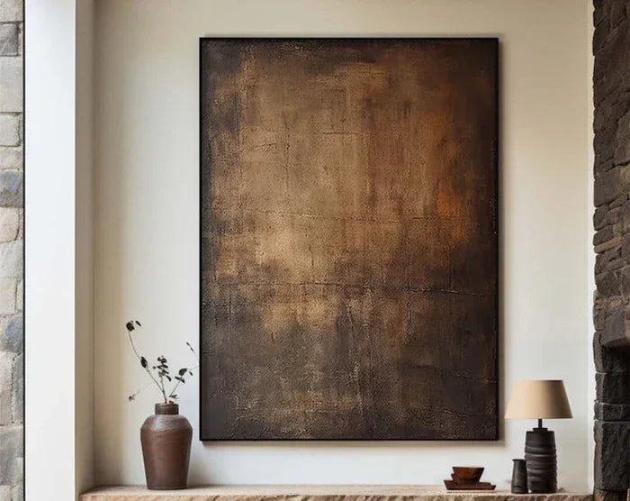 Echoes of Earth - Minimalist Dark Textured Abstract Oil Painting#AB14092
