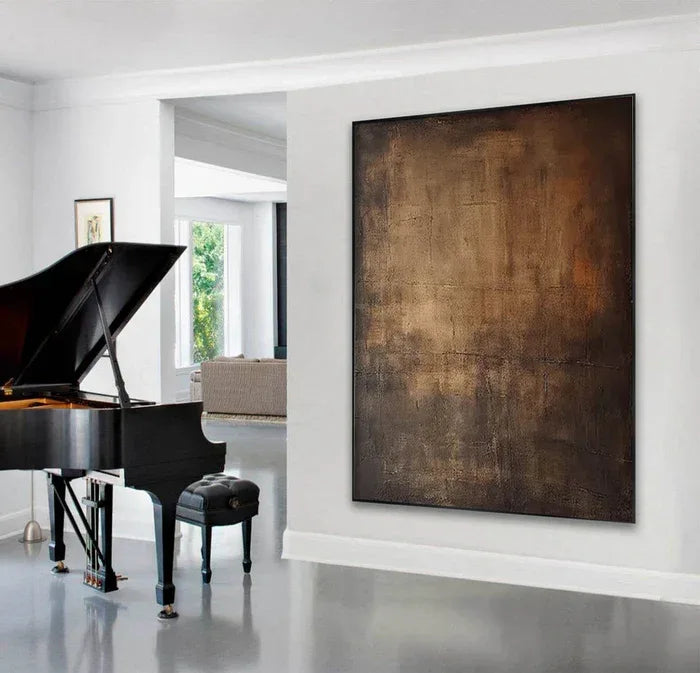 Echoes of Earth - Minimalist Dark Textured Abstract Oil Painting#AB14092