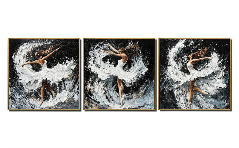 Eternal Dance - Hand-Painted Textured Ballerina Triptych Oil Painting#AB14002