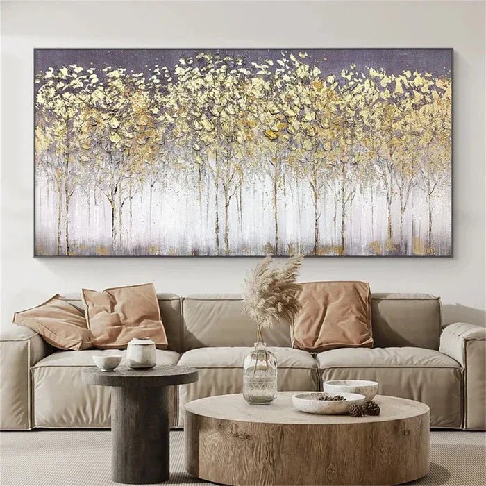 Forest of Gold Hues-Hand Drawn Texture Golden Forest Abstract Wall Art