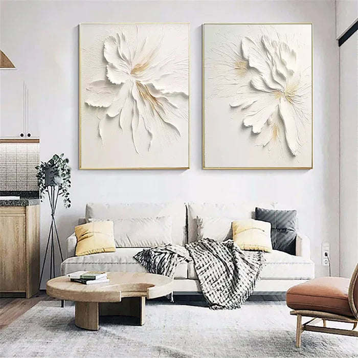 Ethereal Petal Duo Set of 2-Hand Drawn Three-Dimensional Texture Flower Wall Art#FL10036