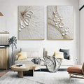 Blossom Harmony Duo Set of 2 - Minimalist Style Gold White Texture Floral Three-Dimensional Wall Art