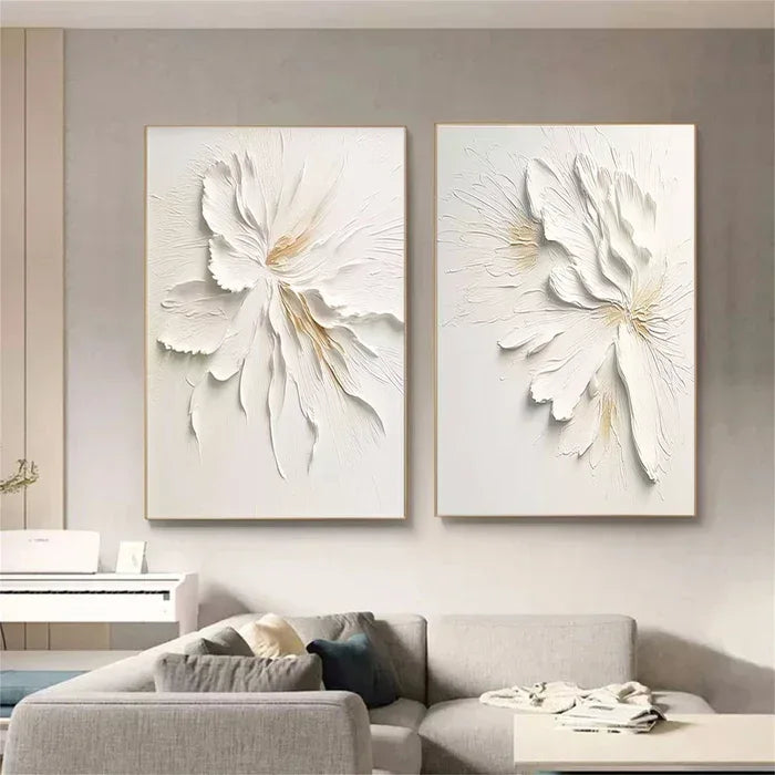 Ethereal Petal Duo Set of 2-Hand Drawn Three-Dimensional Texture Flower Wall Art#FL10036