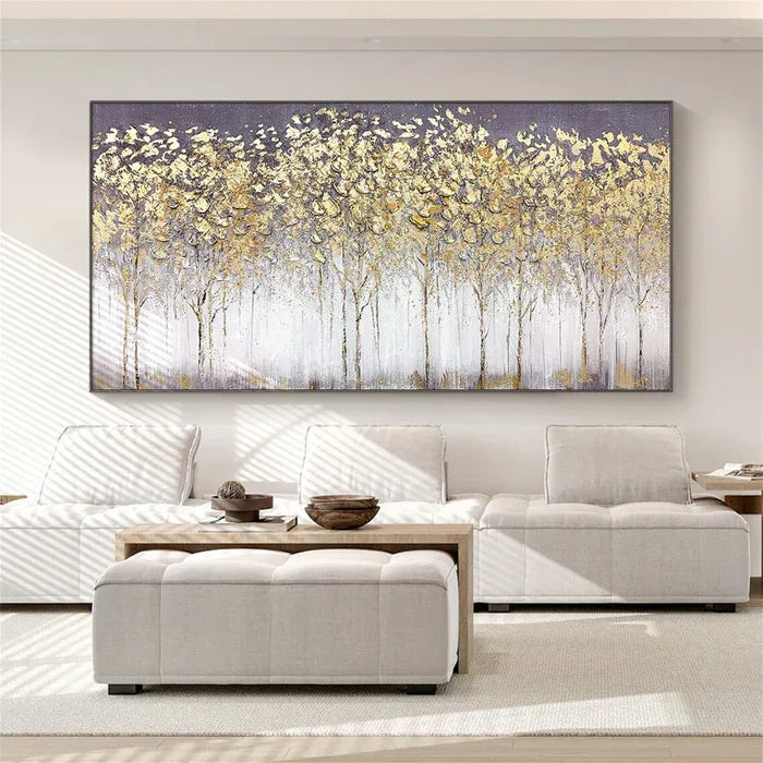 Golden Forest Textured Abstract Oil Painting - Nature-Inspired Art for International#FL10082
