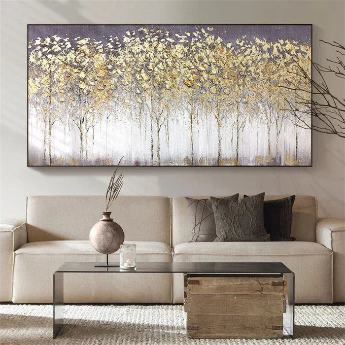 Golden Forest Textured Abstract Oil Painting - Nature-Inspired Art for International#FL10082