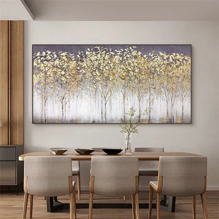 Golden Forest Textured Abstract Oil Painting - Nature-Inspired Art for International#FL10082