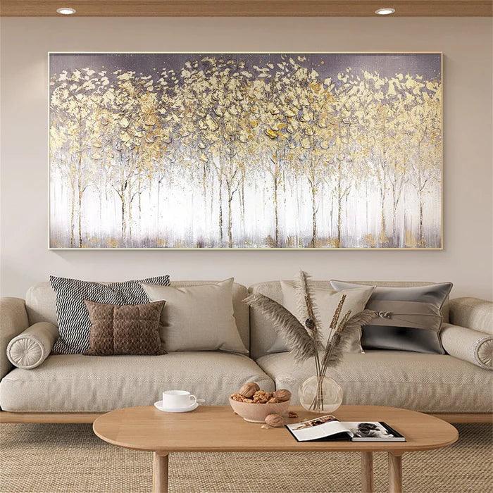 Golden Forest Textured Abstract Oil Painting - Nature-Inspired Art for International#FL10082