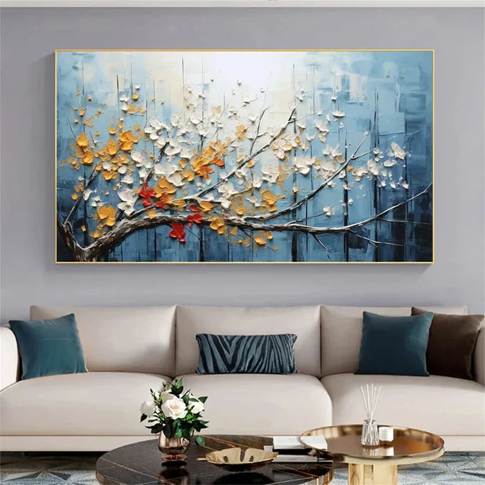 Colorful Tree Texture Vibe-3D Textured Tree with Blossoms Wall Art#FL10008