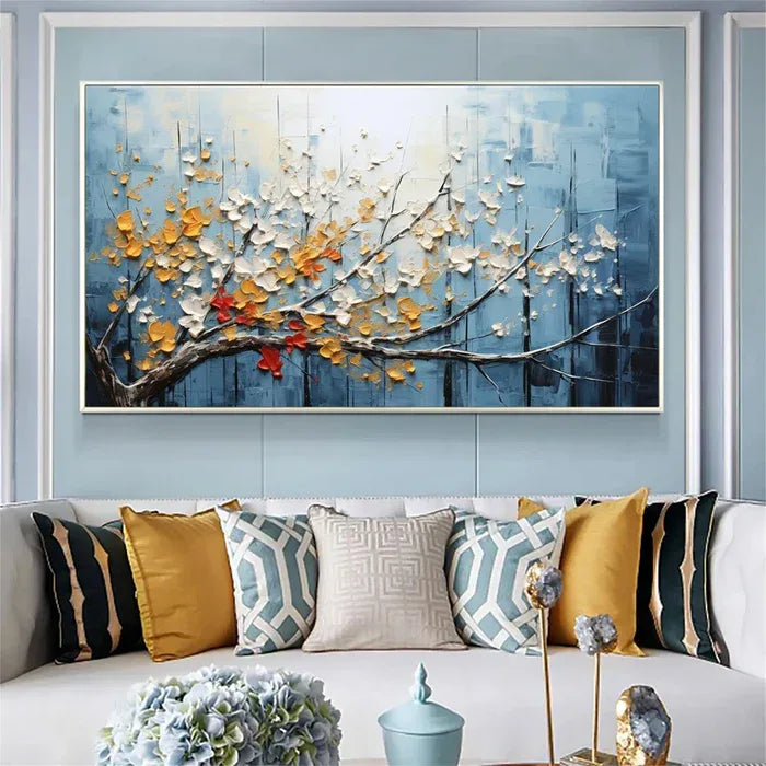 Colorful Tree Texture Vibe-3D Textured Tree with Blossoms Wall Art#FL10008