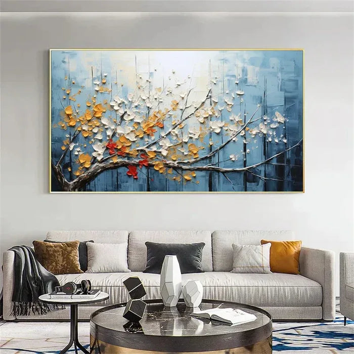 Colorful Tree Texture Vibe-3D Textured Tree with Blossoms Wall Art#FL10008