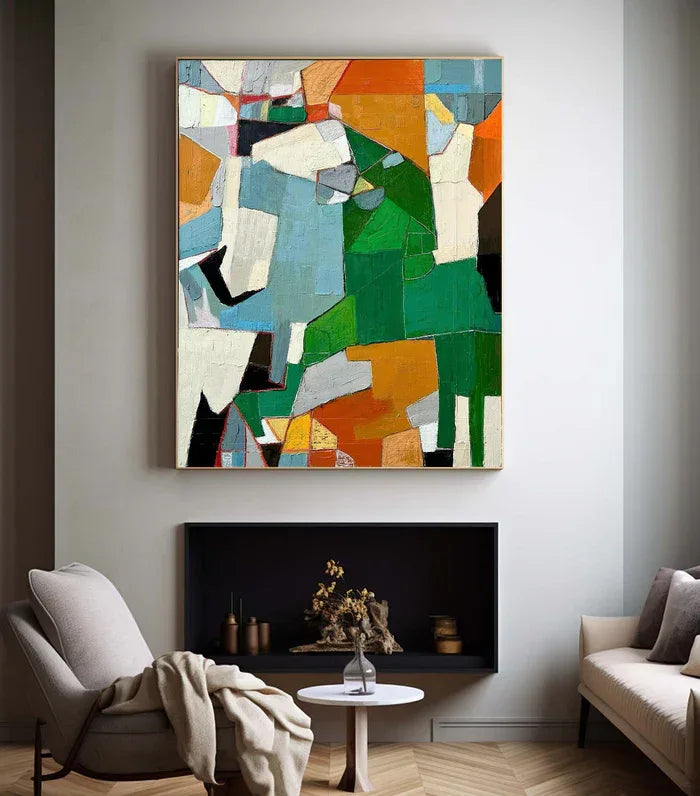 Fragmented Harmony - Hand-Painted Geometric Abstract Oil Painting#AB14089