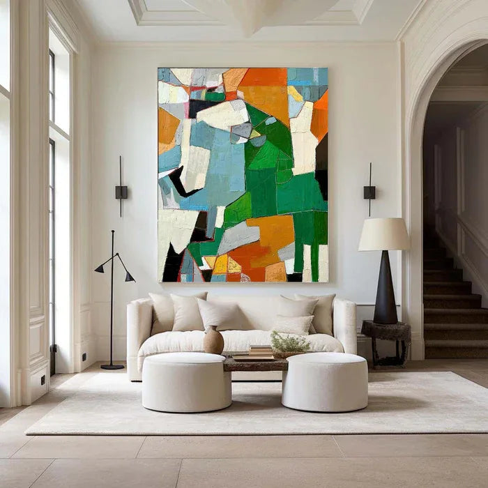 Fragmented Harmony - Hand-Painted Geometric Abstract Oil Painting#AB14089
