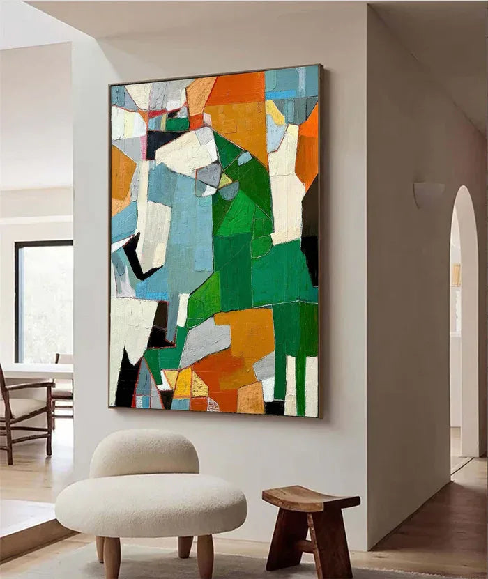 Fragmented Harmony - Hand-Painted Geometric Abstract Oil Painting#AB14089