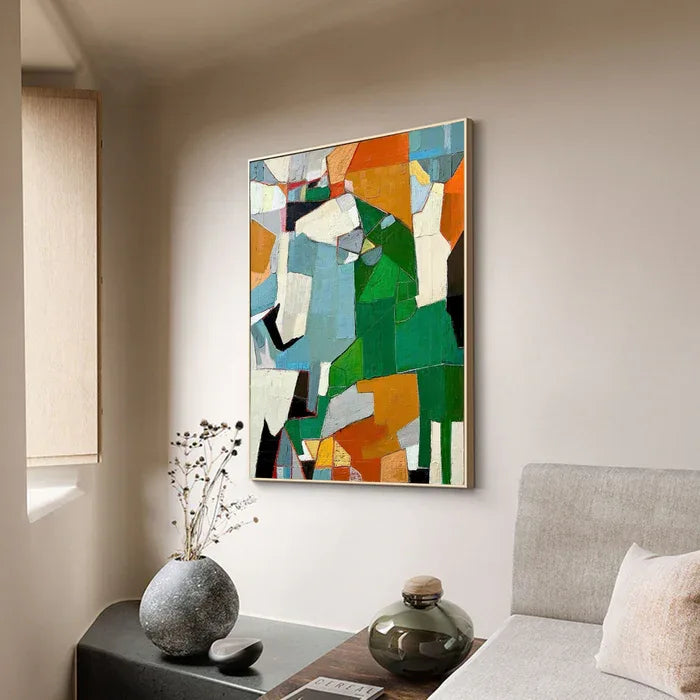 Fragmented Harmony - Hand-Painted Geometric Abstract Oil Painting#AB14089