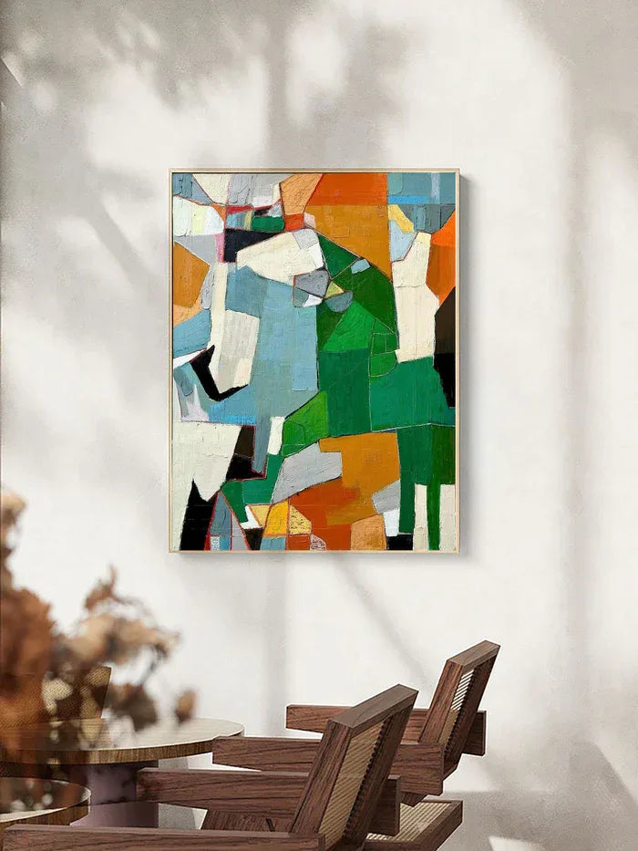Fragmented Harmony - Hand-Painted Geometric Abstract Oil Painting#AB14089