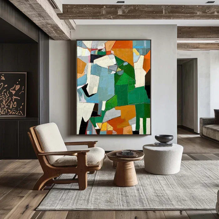 Fragmented Harmony - Hand-Painted Geometric Abstract Oil Painting#AB14089