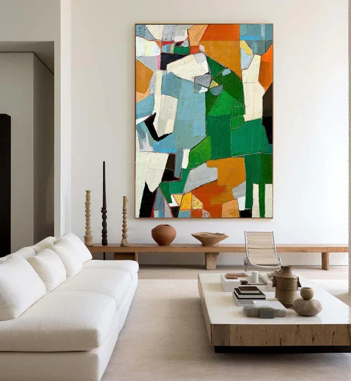 Fragmented Harmony - Hand-Painted Geometric Abstract Oil Painting#AB14089