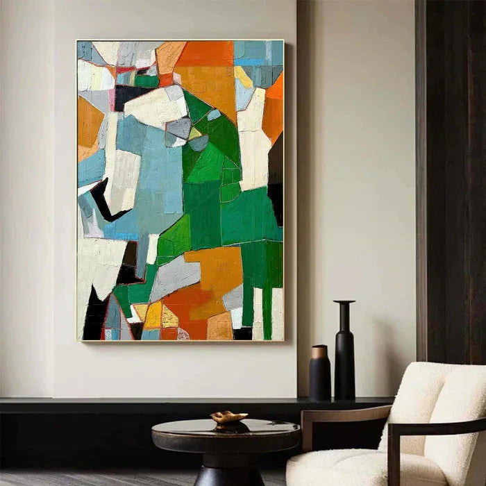 Fragmented Harmony - Hand-Painted Geometric Abstract Oil Painting#AB14089