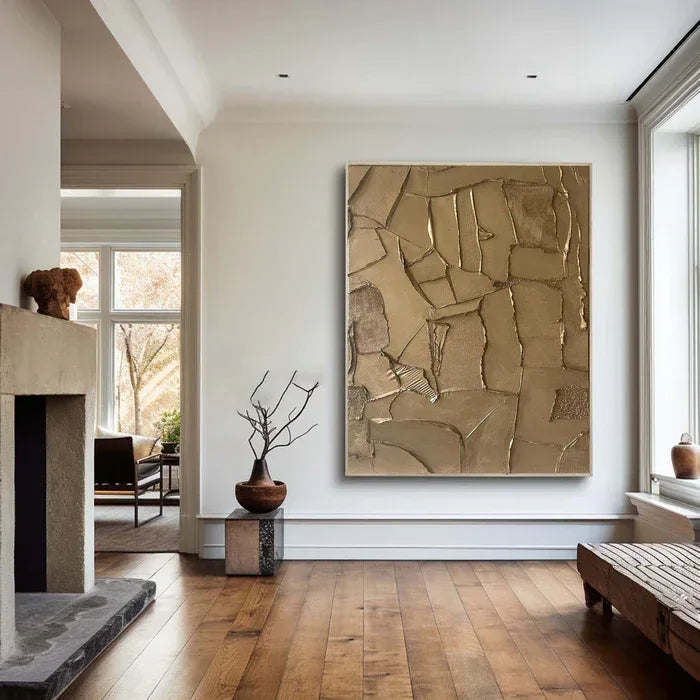 Golden Fragments - Modern Wabi-Sabi Textured Abstract Oil Painting#AB14087