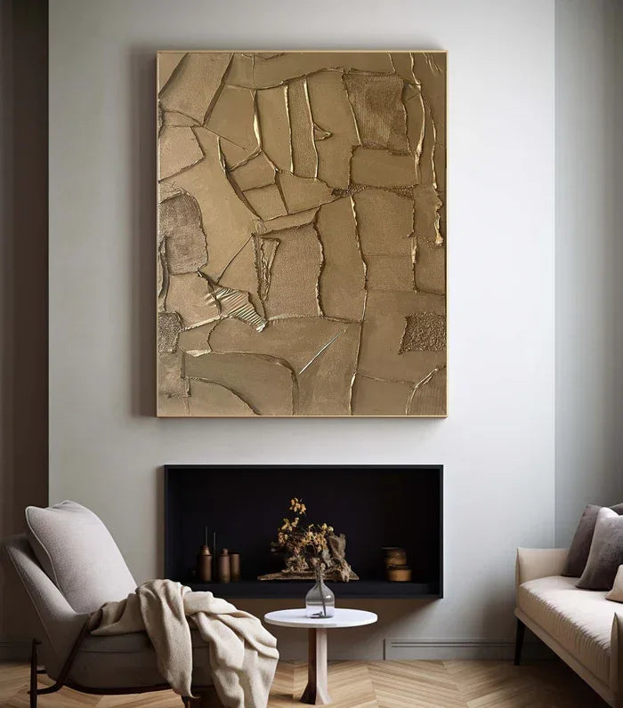 Golden Fragments - Modern Wabi-Sabi Textured Abstract Oil Painting#AB14087