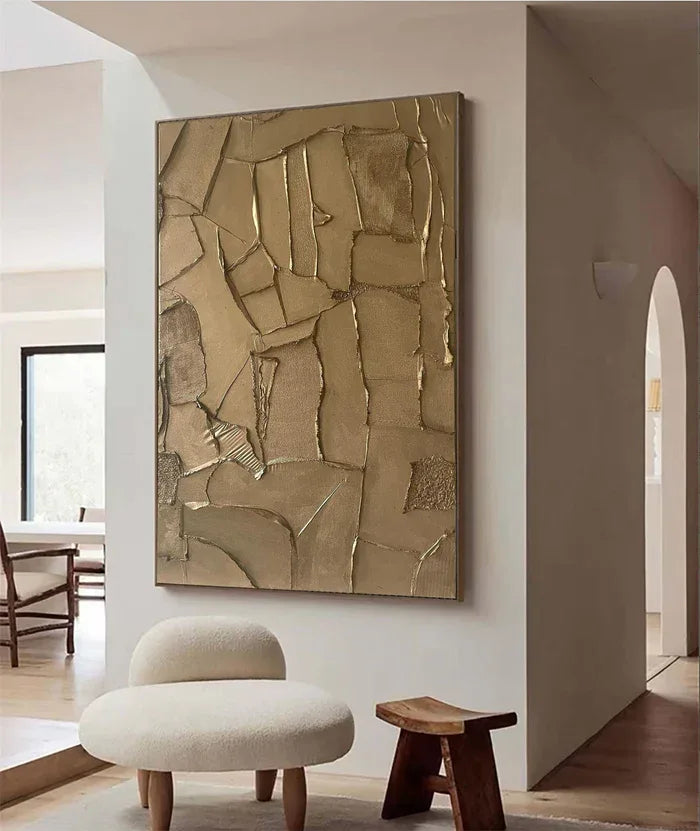Golden Fragments - Modern Wabi-Sabi Textured Abstract Oil Painting#AB14087