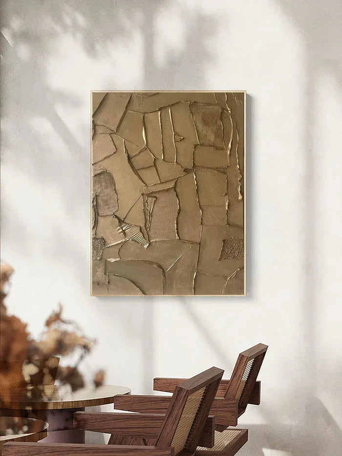 Golden Fragments - Modern Wabi-Sabi Textured Abstract Oil Painting#AB14087