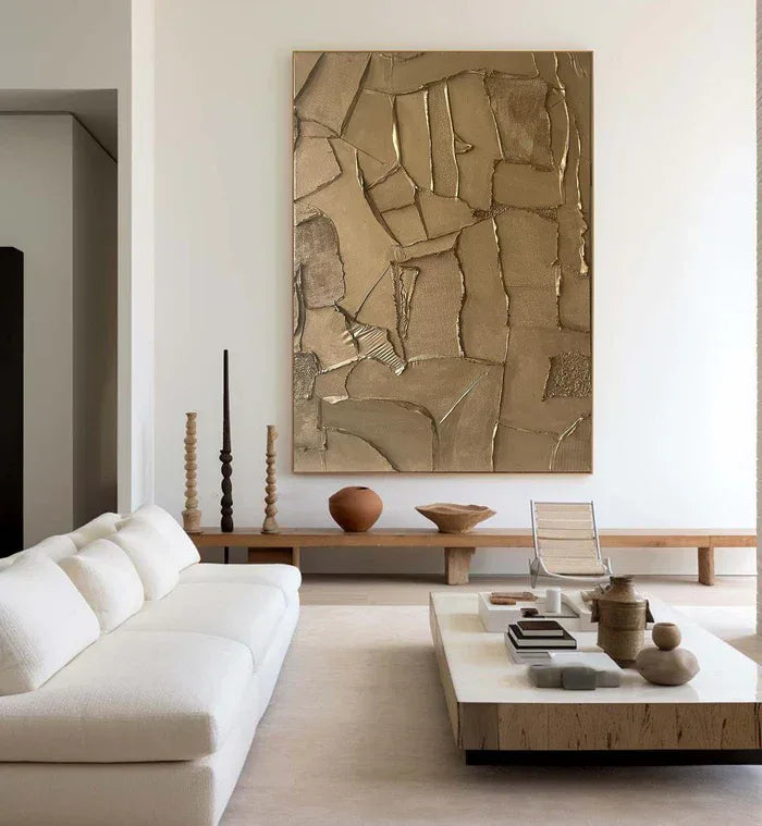 Golden Fragments - Modern Wabi-Sabi Textured Abstract Oil Painting#AB14087