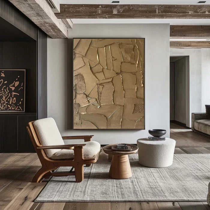 Golden Fragments - Modern Wabi-Sabi Textured Abstract Oil Painting#AB14087