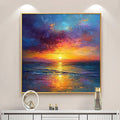 Golden Hour – Vibrant Sunset Seascape Textured Oil Painting#AB14004