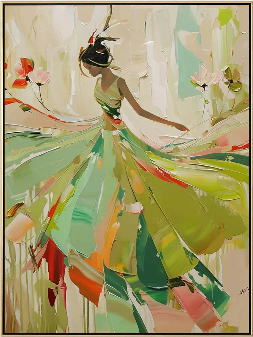 Grace in Motion - Hand-Painted Textured Ballerina Oil Painting#AB14098