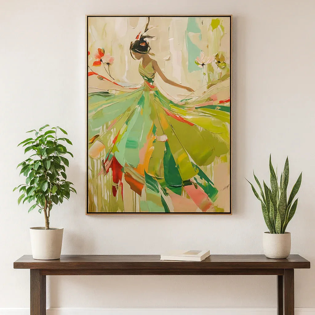 Grace in Motion - Hand-Painted Textured Ballerina Oil Painting#AB14098