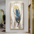 Feather's Grace-Modern Abstract Blue and Gold Feather Texture Oil Painting Wall Art #AB0302001