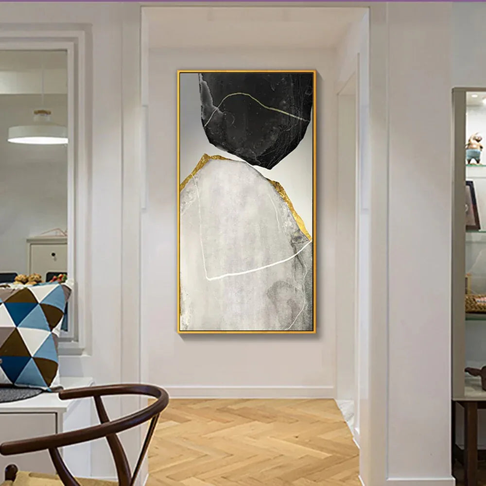 Abstract Stone Glam-Modern Minimalist Black and White Stone Collision Texture Wall Art
